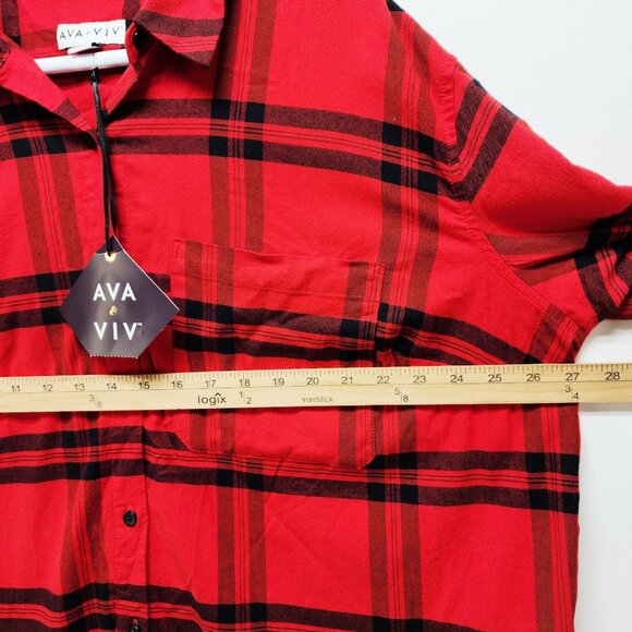 Ava & Viv Womens Red & Black Plaid Button-Up Long Sleeve Shirt Size XXL - Picture 6 of 7